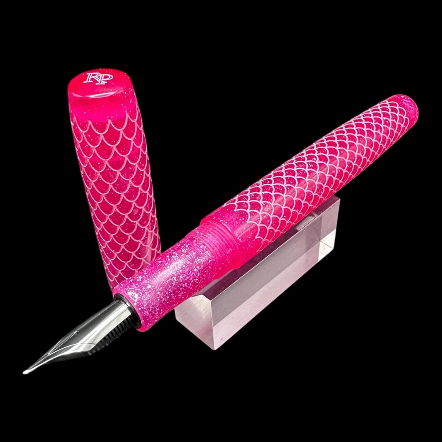 Pink Sparkles Lexi Mermaid Scales Engraved Artisan Fountain Pen