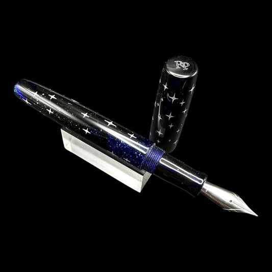 Blue Black Starlight Engraved Artisan Fountain Pen