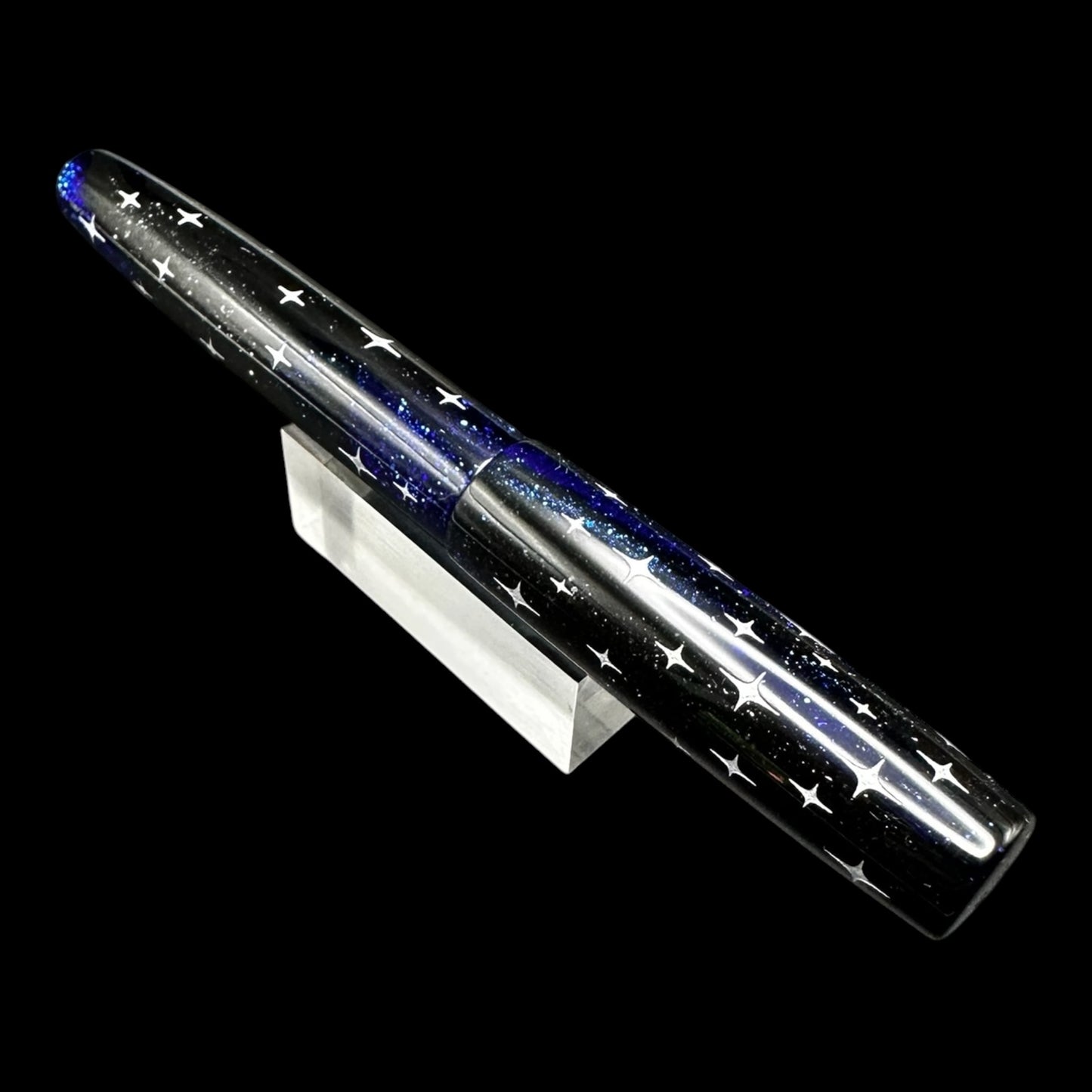 Blue Black Starlight Engraved Artisan Fountain Pen