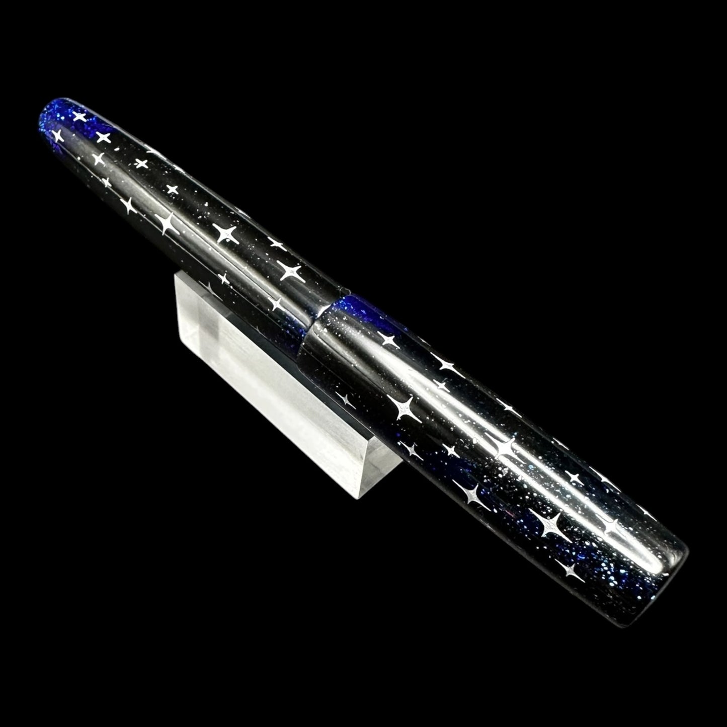 Blue Black Starlight Engraved Artisan Fountain Pen
