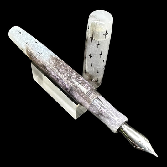 Electric Abalone Dark Starlight Engraved Artisan Fountain Pen
