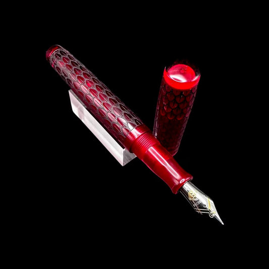 Dragon Scales Fountain Pen Translucent Red Darth Dragon with Black Scales Resin